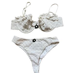 For Love & Lemons White Eyelet Bikini Set Medium Ruffle Lace Swim Set
